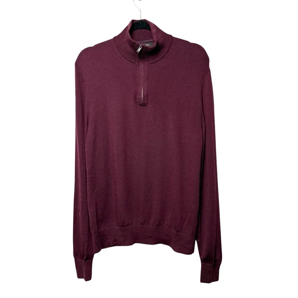 Banana Republic Mens Red Maroon 100% Merino Wool 1/4 Zip Sweater M Christmas